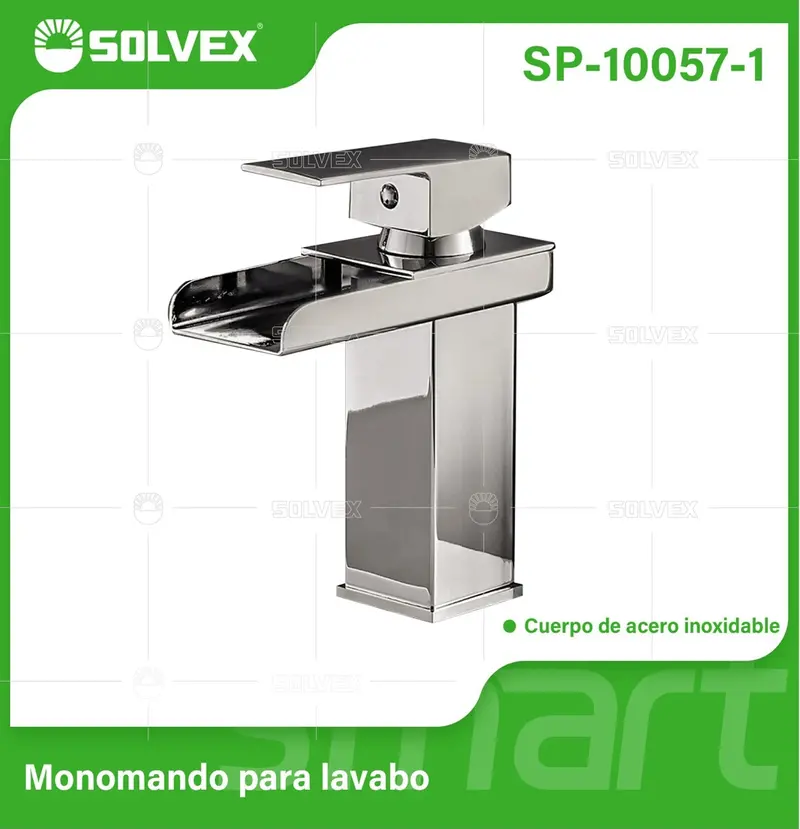 Satin-Finish Single-Handle Basin Faucet With Dual-Temperature Cascade Spout 1