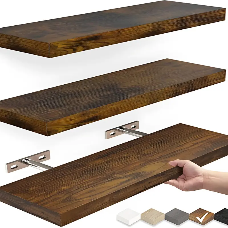 Set Of 3 Chocolate-Brown Floating Wall Shelves – 6.7 × 1.1 × 16 Inch Modern Floating Shelf Kit 1