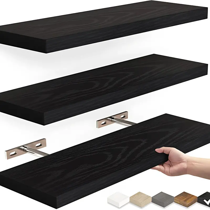 Set Of 3 Floating Wall Shelves – Matte Black Slim Floating Ledgers (6.7×1.1×16") 1