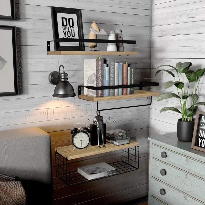 Set Of 3 Wooden Floating Wall Shelves – Minimalist Space-Saving Display & Storage Units 1