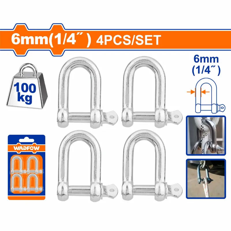 Set Of 4 D-Shaped Screw Thread Shackles – 1/4", 100 Kg Working Load Limit 1