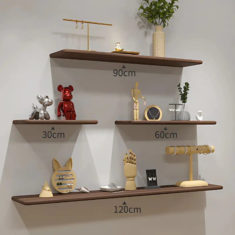 Set Of 4 Floating Chocolate-Wood Wall Shelves – Minimalist Display Storage 1