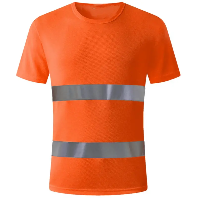 Short-Sleeve Fluorescent Orange Safety Sweater Shirt – Reflective Stripes 1