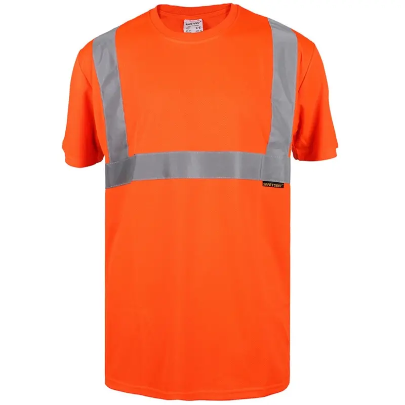 Short-Sleeve Fluorescent Orange Safety Sweatshirt – Reflective Stripe Design For High-Visibility Workwear 1