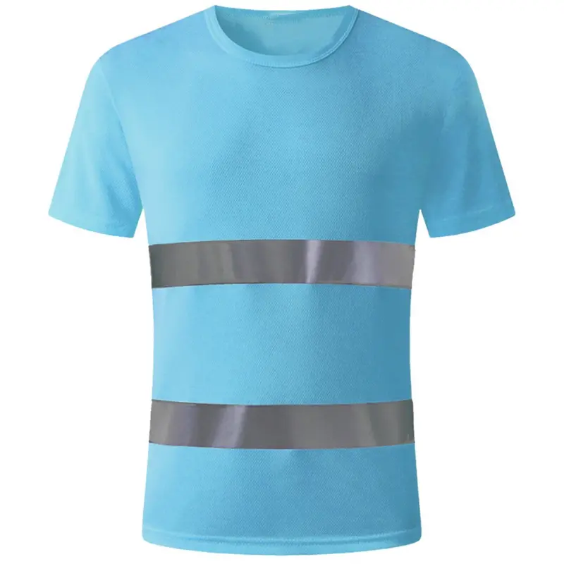 Short-Sleeve Fluorescent Sky-Blue Safety Sweater Shirt – Reflective Stripes 1