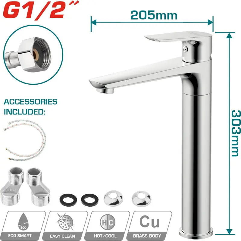 Single-Handle Bathroom Faucet – 224 Mm Spout Height, 303 Mm Total Height 1