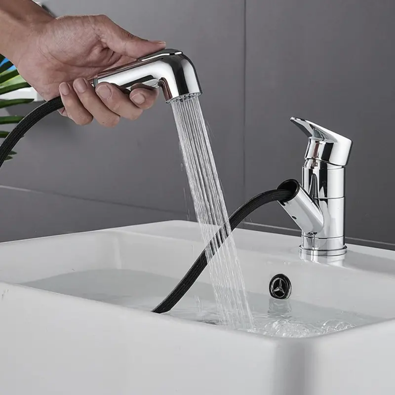 Single-Hole Faucet With Extendable Hose – Chrome-Finished Pull-Down Kitchen Or Utility Sink Spout 1