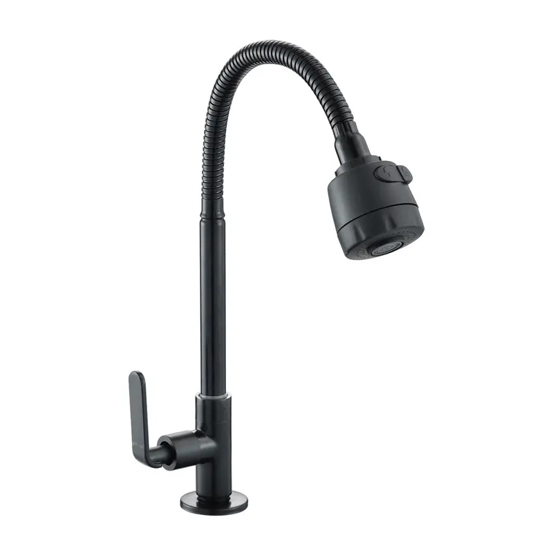 Single-Kitchen Faucet In Chrome-Plated Brass With High-Arc Spout, Flexible Neck, And Dual-Function Design – Matte Black Finish 2