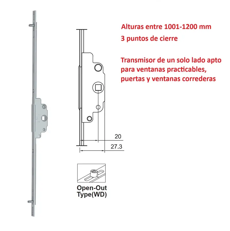 Single-Sided Transmission Bar For Upvc And Aluminum Casement & Sliding Windows (Max Height: 1000–1200 Mm) 1