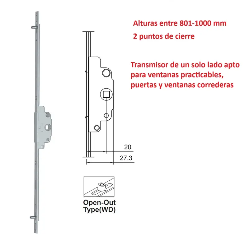 Single-Sided Transmission Bar For Upvc And Aluminum Casement & Sliding Windows (Max Height: 800–1000 Mm) 1