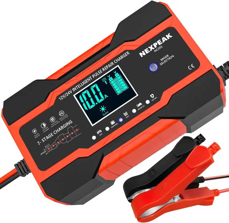 Smart 10A Dual-Voltage Battery Charger For 12V/24V Vehicles 1