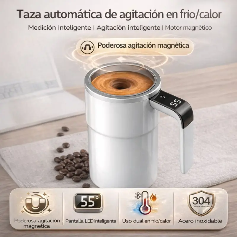 Smart Auto-Stirring Mug With Temperature Display – 380 Ml, White, Heated Mixing Function 1