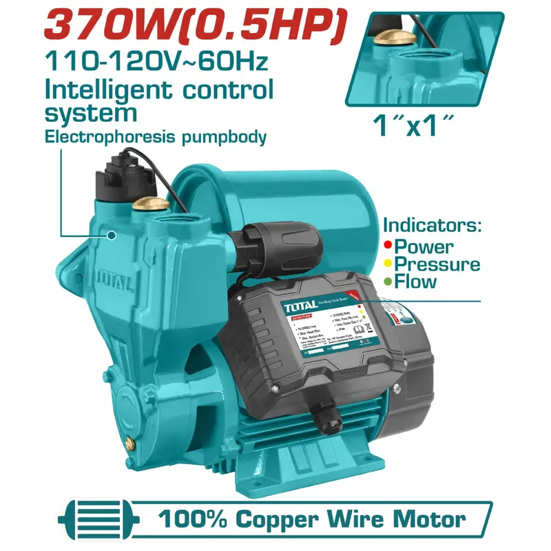 Smart Self-Priming Peripheral Water Pump – 370W (0.5 Hp), Up To 35M Max Head 1