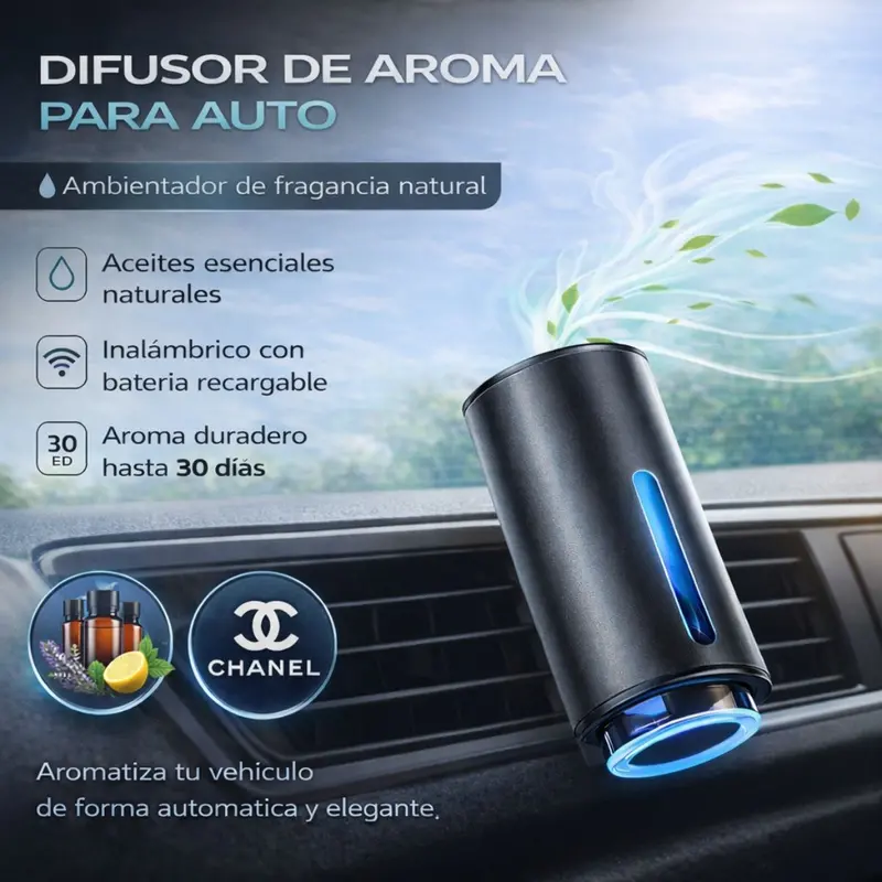 Smart Usb-C Car Aroma Diffuser – Metallic Design, Adjustable Scent Strength (3 Levels) + 3 Chanel Essential Oils 1