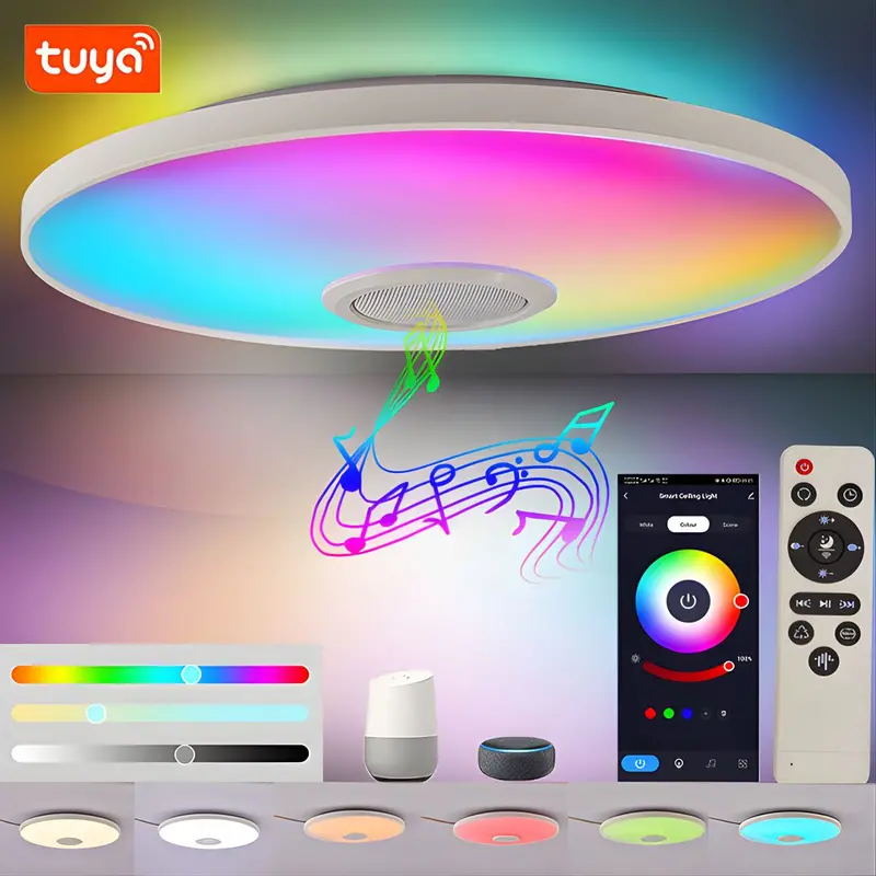 Smart Wifi Ceiling Lamp – 30 Cm Rgb + Tunable White Led Fixture With Tuya App & Remote Control (36W) 1