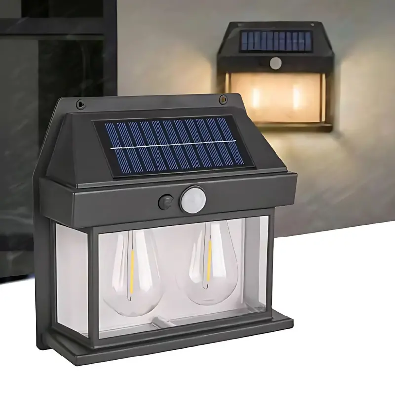 Solar-Powered Led Wall Lamp With Motion Sensor – Dual 5.5V 2W Bulbs, 10-Hour Runtime 1