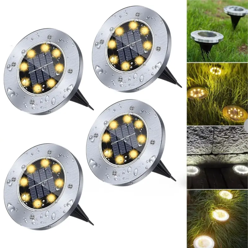 Solar-Powered Outdoor Floor Lamp – Ip65-Rated Warm White Led Stake Light With 8 Leds (4-Pack) 1
