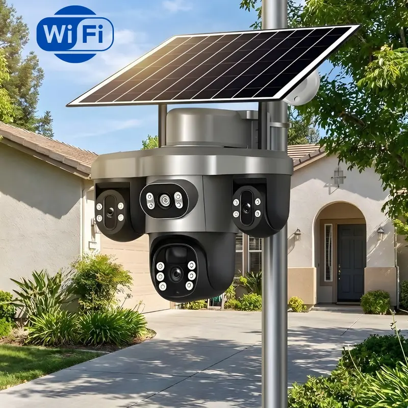 Solar-Powered Outdoor Wi-Fi Security Camera – Triple-Lens Ptz System With 360° Rotation, 10X Zoom, Color Night Vision, And Human Detection (Gray T12) 1