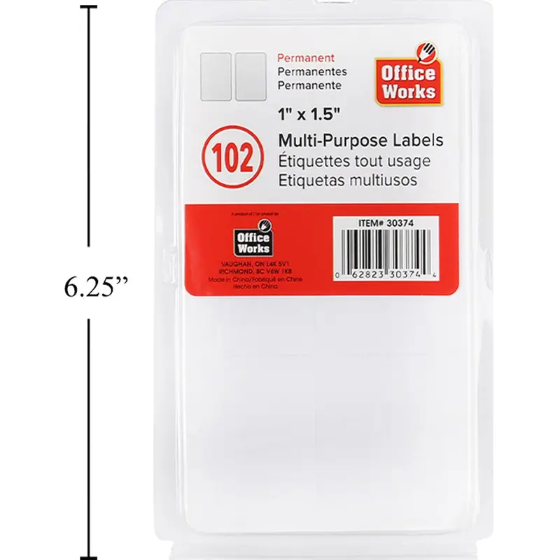 Square Self-Adhesive Labels – 102-Piece Pack, 1" X 1.5" Size 1