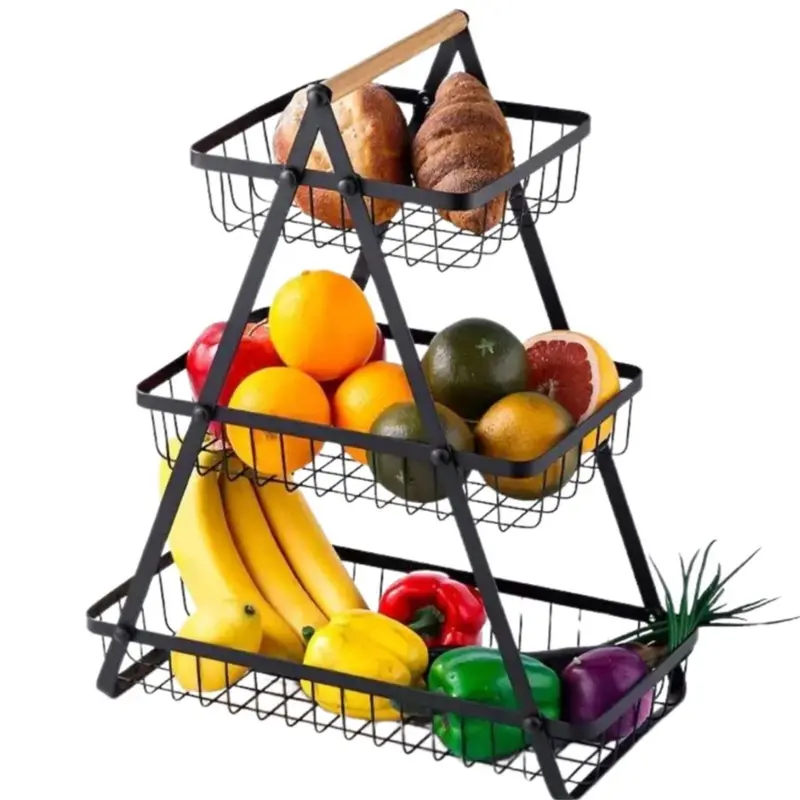 Stackable 3-Tier Black Fruit & Vegetable Organizer – 49 × 33 Cm Iron Wire Produce Basket 1