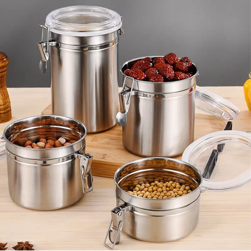 Stainless Steel Airtight Food Storage Jars – 4-Piece Set For Coffee, Sugar, Tea & Dry Goods 1