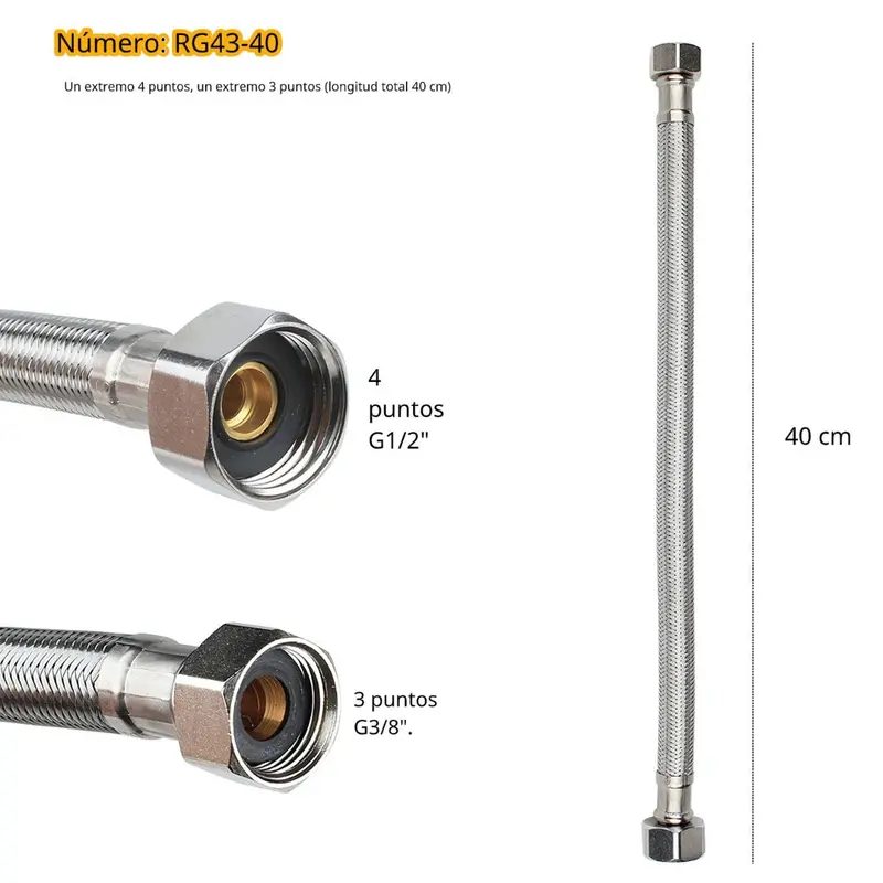 Stainless Steel Braided Supply Hose – 40 Cm Flexible Faucet Connector With G1/2 And G3/8 Threaded Fittings 1