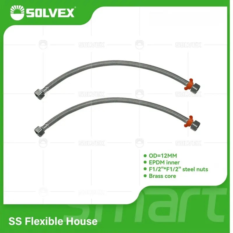 Stainless Steel Braided Supply Hoses (Pair) – 1/2" Fip X 1/2" Fip Metallic Nuts 1