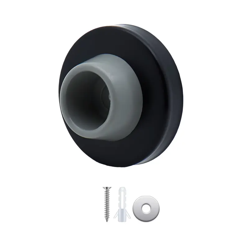 Stainless Steel Door Stopper – Rubber-Cushioned Wall-Mounted Black Floor Protector 1