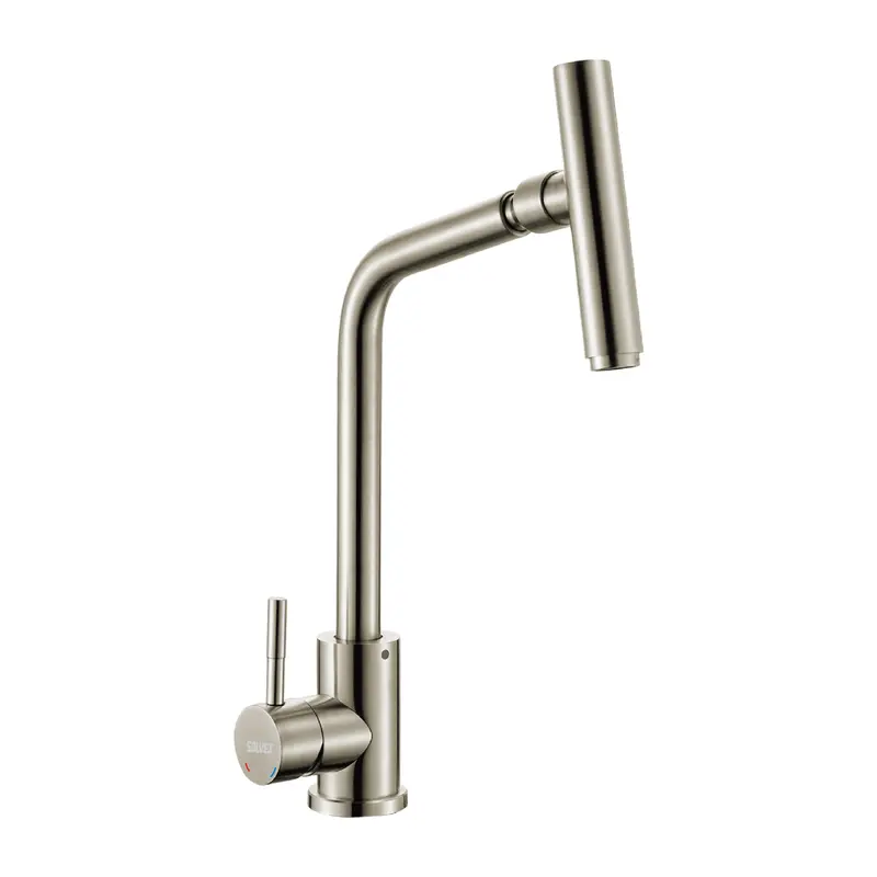 Stainless Steel Kitchen Faucet – Fixed-Neck Mixer With Rotating Cylindrical Spout 2