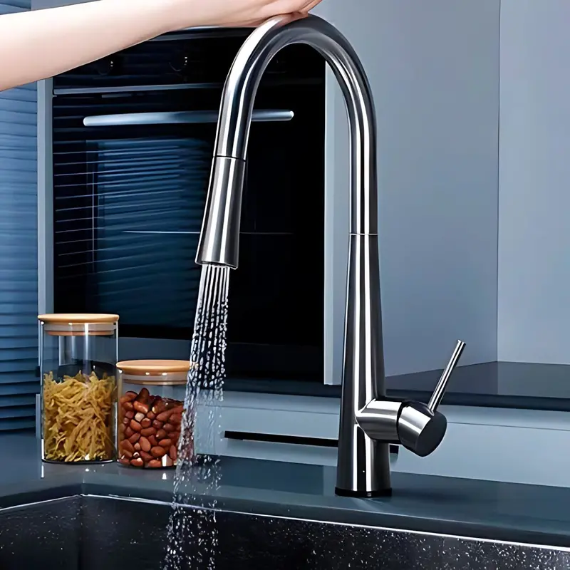 Stainless Steel Kitchen Sink Faucet With Swan Neck Spout And Satin Finish 1
