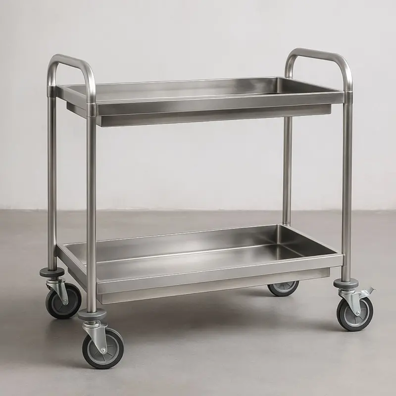 Stainless Steel Service Cart With Two Deep Trays 1