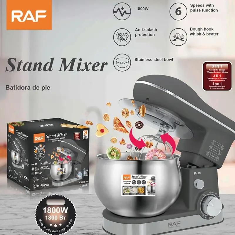 Stand Mixer – 1800W, 5L Bowl, 6 Speeds + Pulse Function, Includes Accessories, 110V/60Hz 1