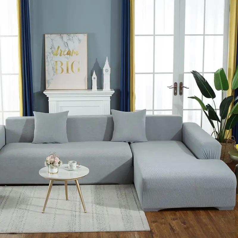 Stretch Sofa Covers – Soft Jacquard Fabric, Light Gray, Universal Elastic Fit 1