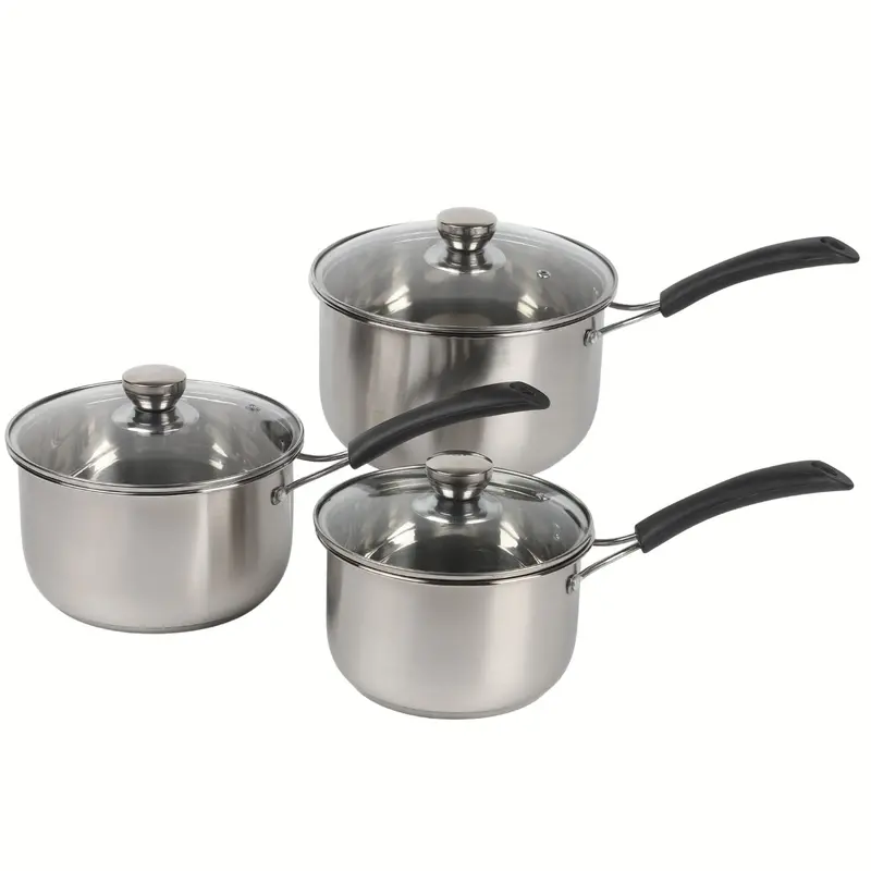 Teflon-Free Stainless Steel Cookware Set – 3-Piece Induction & Gas-Compatible Saucepan Collection (16/18/20Cm) 1