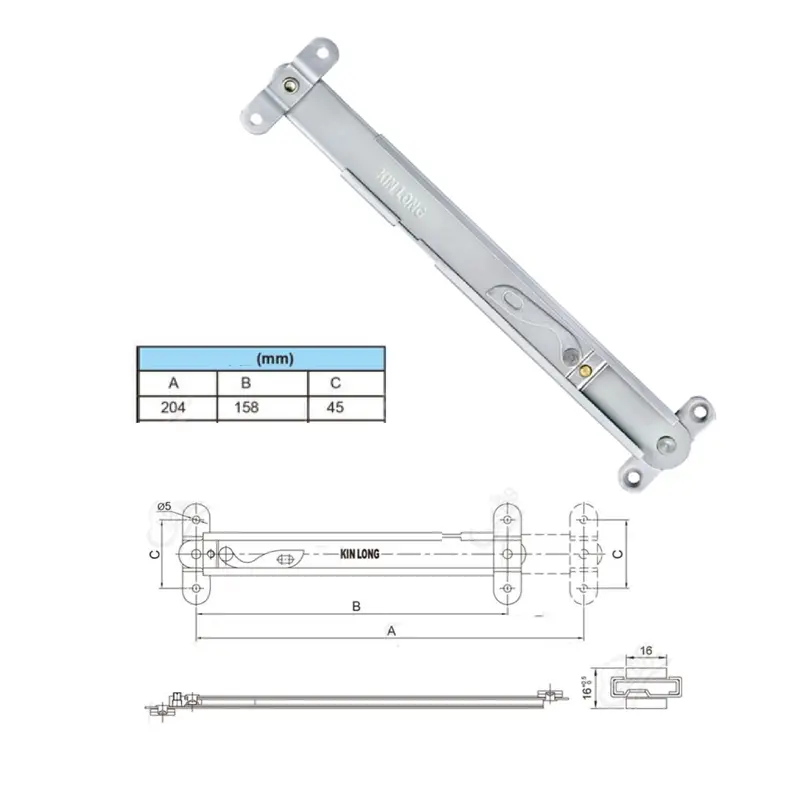 Telescopic Left-Hand Wind Limiter For Upvc And Aluminum Windows — 8-Inch Model (Sold Individually) 1