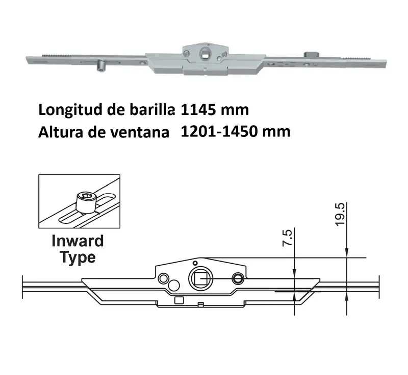 Transmission Bar For Upvc & Aluminum Tilt-And-Turn Windows – Max Height: 1201–1600 Mm 1