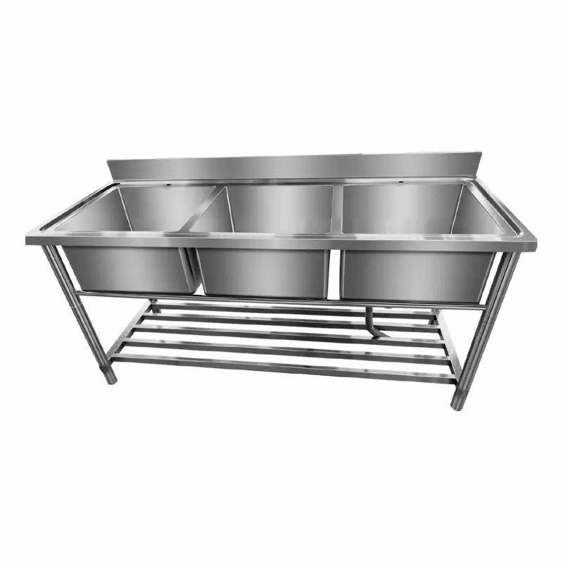 Triple-Basin Stainless Steel Sink – 70×180×90 Cm (Three 52×52×30 Cm Bowls, 1.2 Mm Gauge) 1