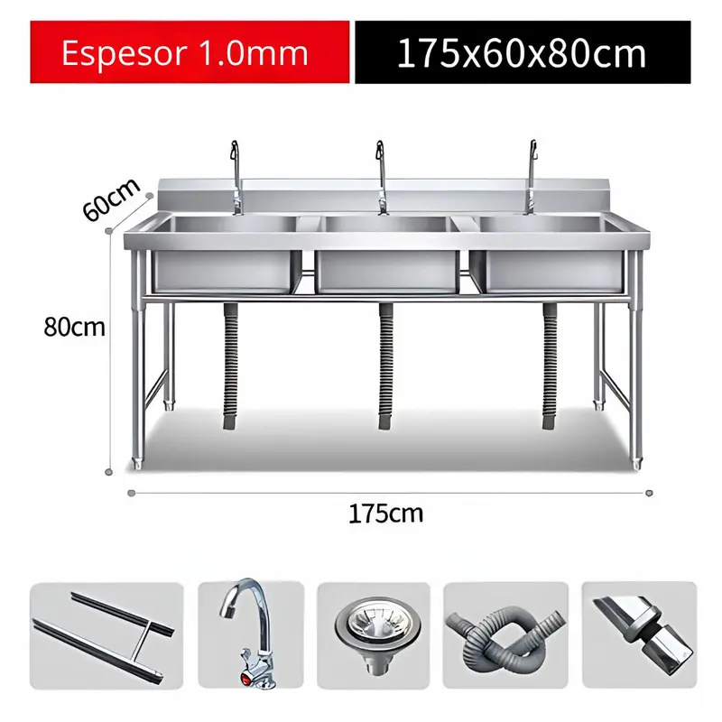 Triple Compartment Stainless Steel Laundry Trolley – 175X60X80 Cm, Grade 201, 1.0 Mm Gauge, Heavy-Duty Hospitality Use 1