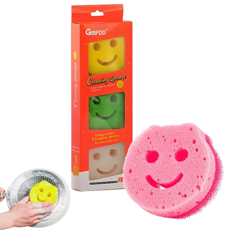 Triple-Pack Natural-Style Cleaning Sponges – Luffa & Seaweed Blend, Temperature-Sensitive Texture (9.8 X 9.8 X 3.9 Cm) 1