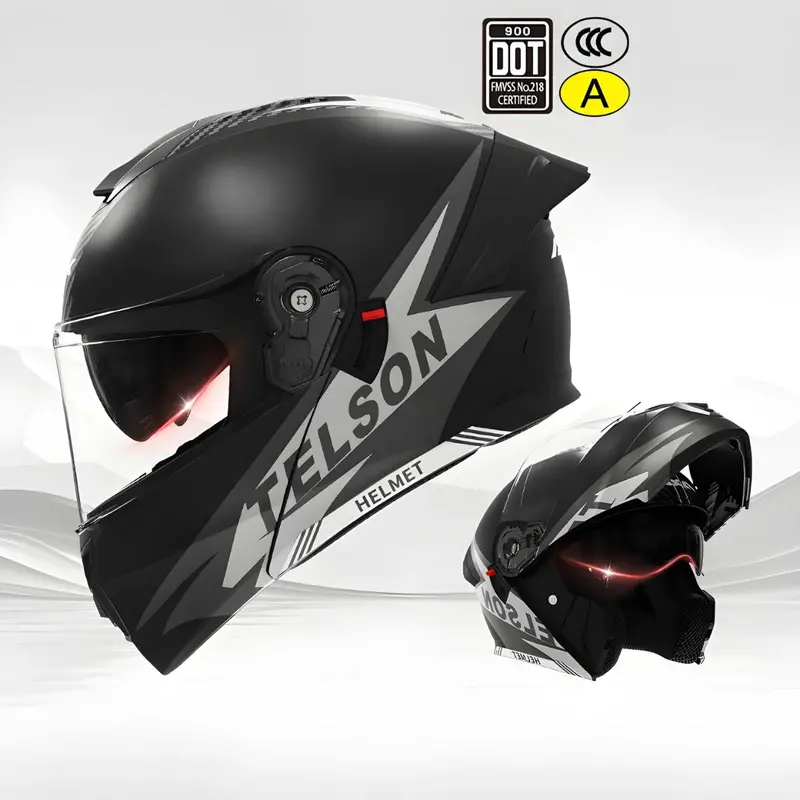 Universal Modular Motorcycle Helmet – Gloss Black, Dot/3C Certified, Clear Visor, Unisex Design 1