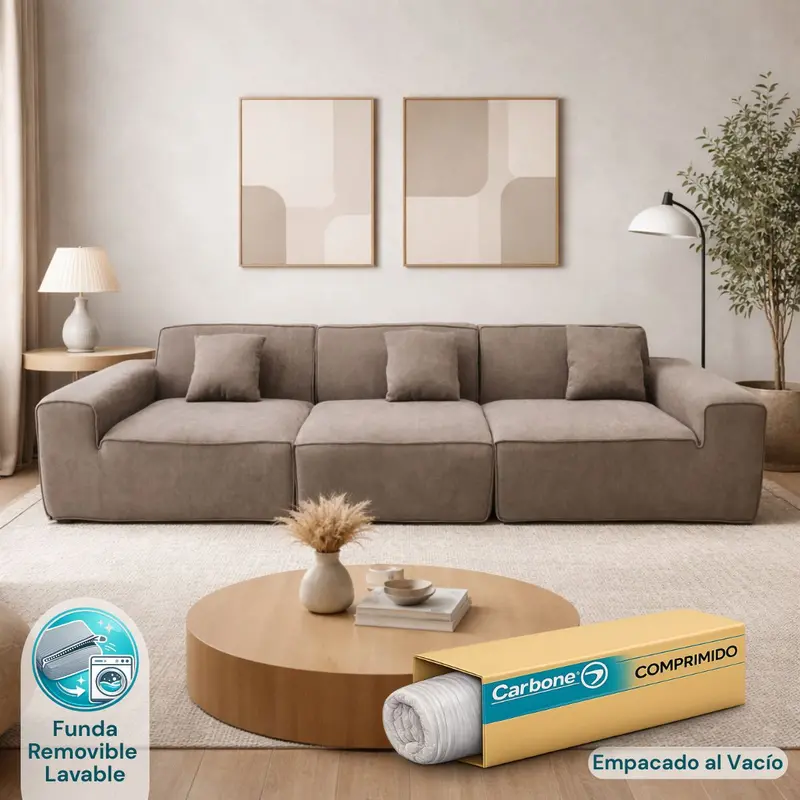Vacuum-Packed High-Density Memory Foam Sofa – 300X100X73Cm, Taupe Gray 1