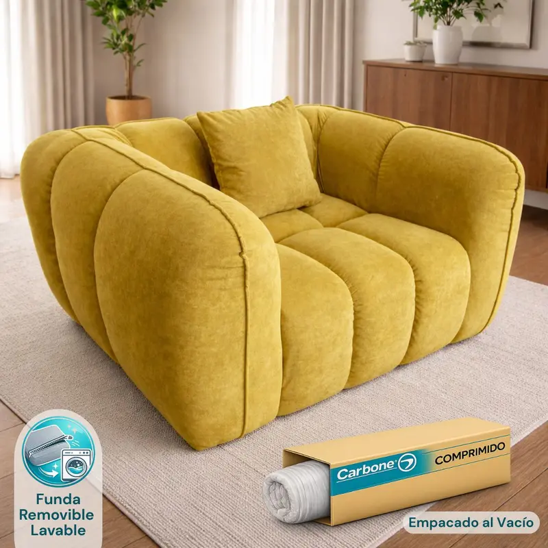 Vacuum-Packed Memory Foam Sofa – High-Density Foam, 118 × 98 × 70Cm, Mustard Yellow Tone 1