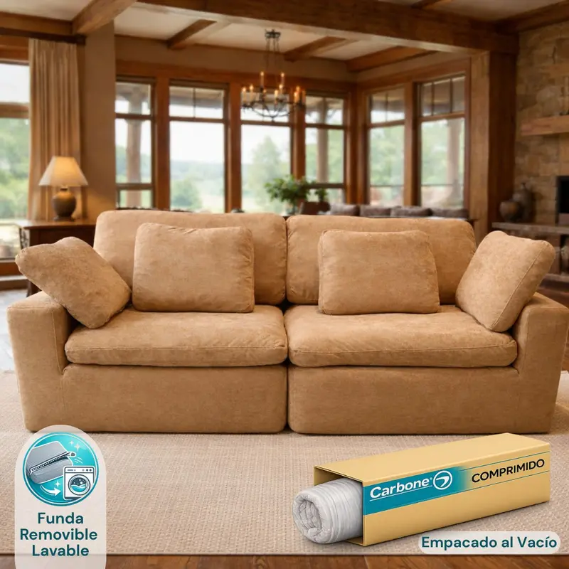 Vacuum-Packed Memory Foam Sofa – High-Density Foam, 201 × 100 × 70Cm, Toasted Terracotta Shade 1