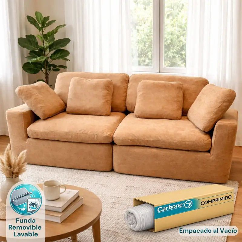 Vacuum-Packed Memory Foam Sofa – High-Density Foam, 263 × 100 × 70Cm, Toasted Terracotta Hue 1