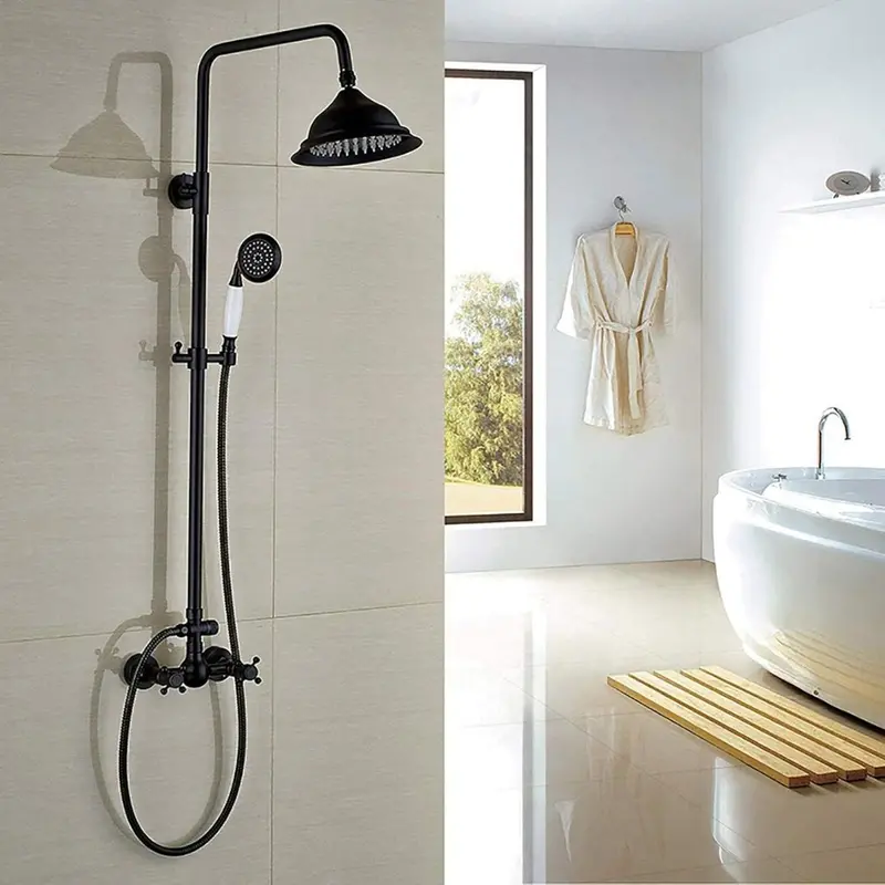 Vintage-Style Rain Shower Set – Black Retro Mixer Faucet With Flexible Hose And Handheld Shower 1