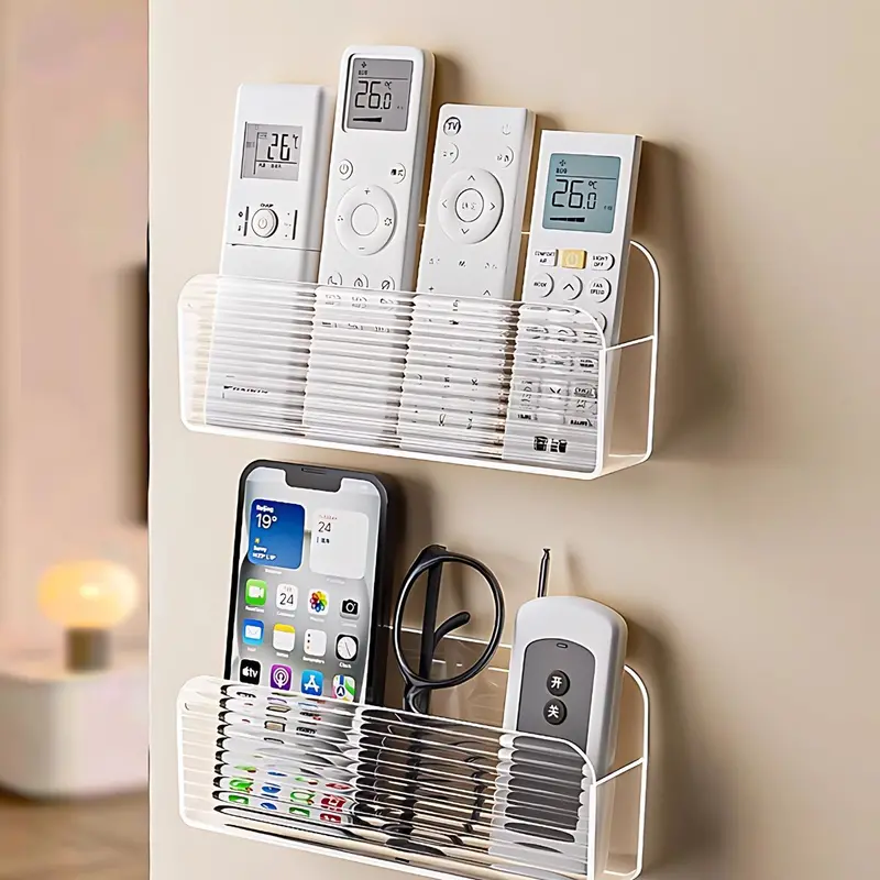 Wall-Mount Remote Control Holder – Clear Hanging Storage Tray (19×3.8×8.3 Cm) With Adhesive Mount 1