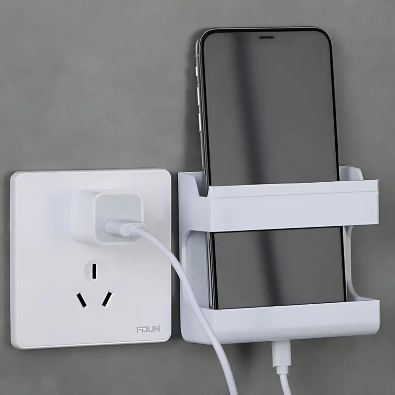 Wall-Mounted Smartphone & Accessory Organizer – Adhesive White Charging Shelf (86 × 36 × 97 Mm) 1