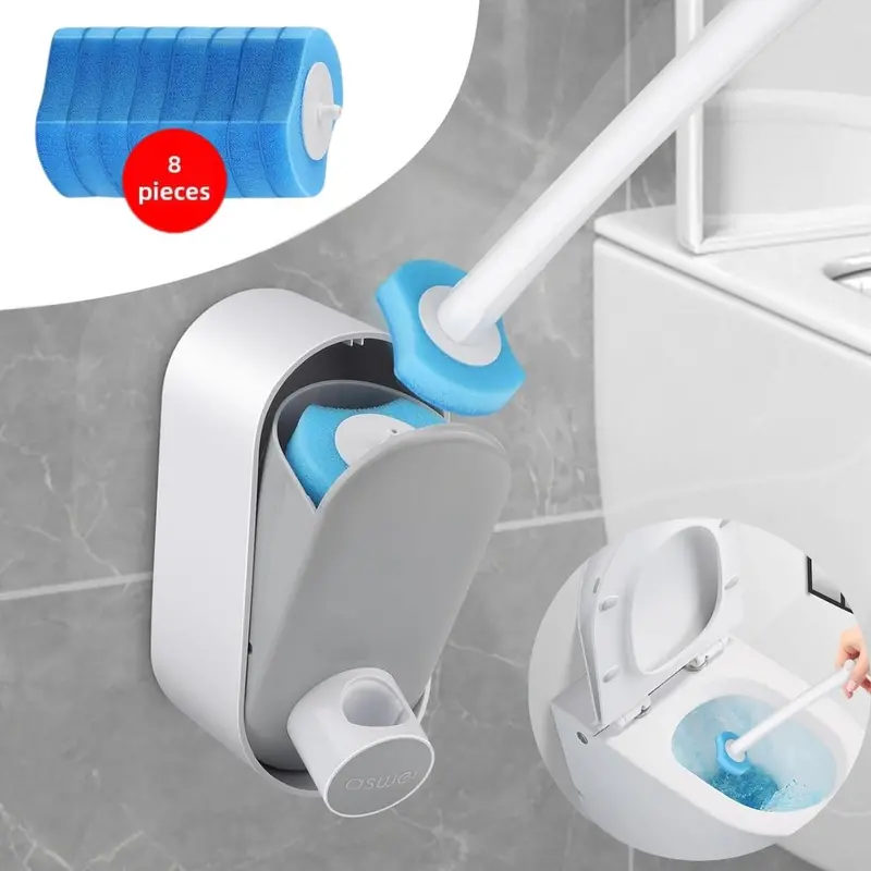 Wall-Mounted Toilet Brush With Disposable Heads – Includes 8 Replaceable Refills And Hygienic Wall Bracket 1