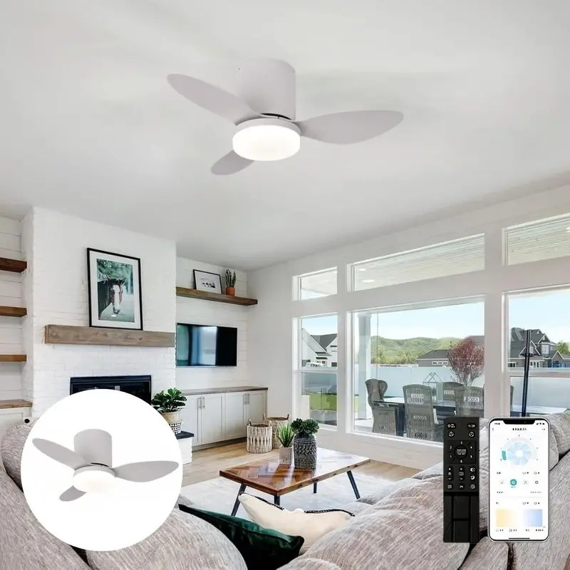 White 25-Inch Ceiling Fan With Integrated Light – 3-Color Temperature Led Fixture And Remote Control (110V) 1