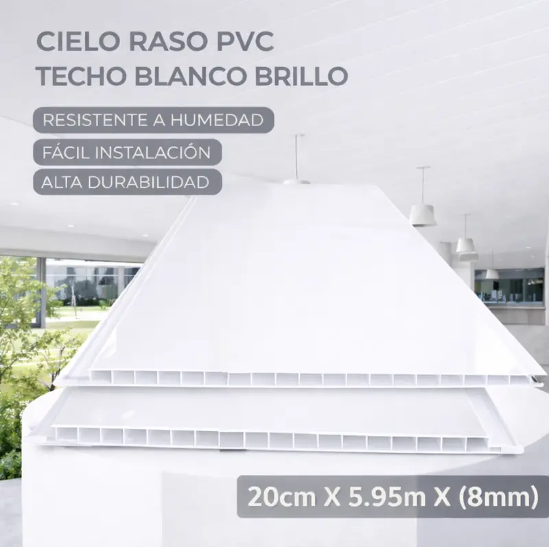 White Gloss Pvc Ceiling Panel – 20Cm × 8Mm × 5.95M, Reflective Surface & Moisture-Proof 1
